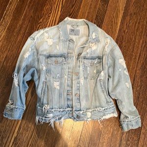 Zara oversized distressed denim jacket